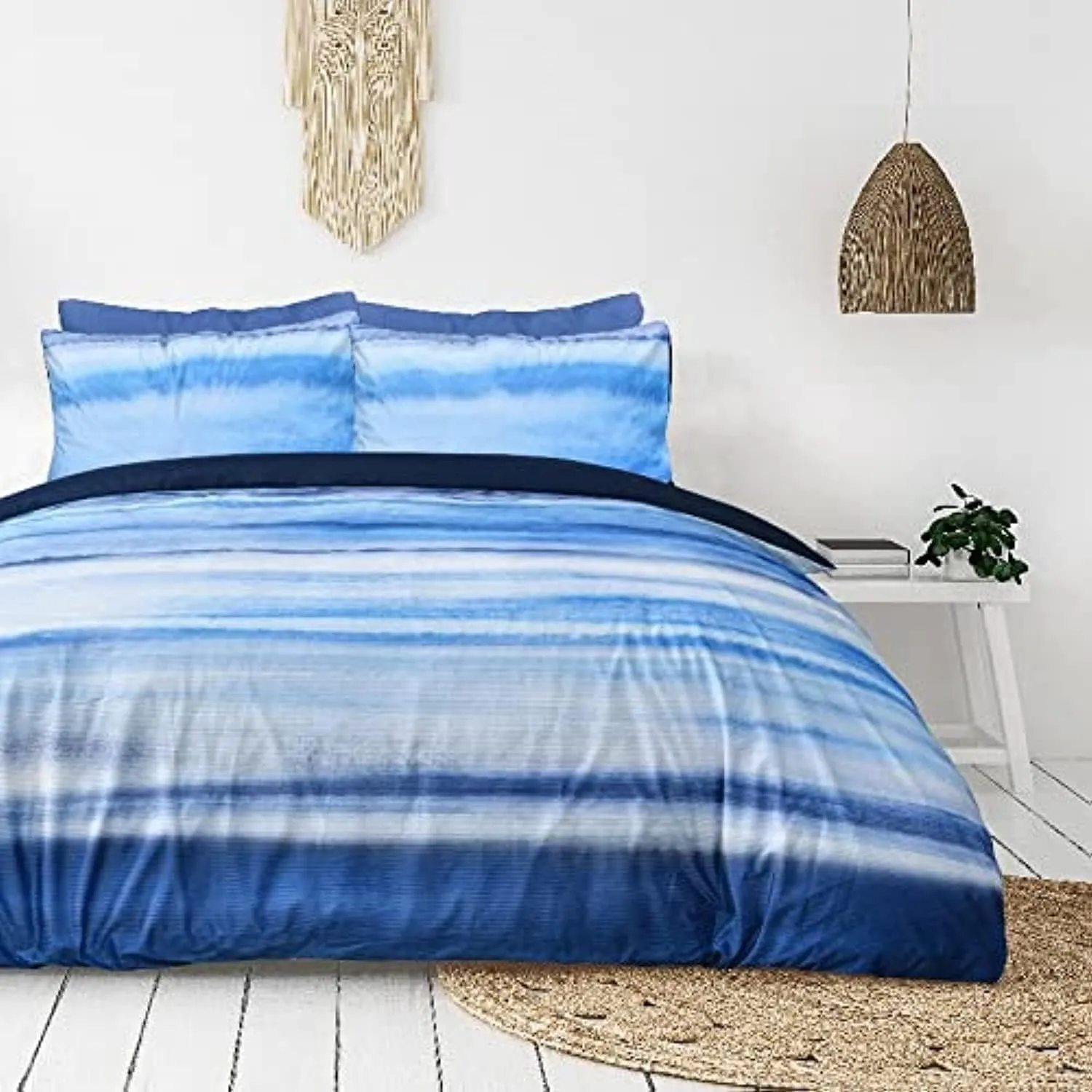 Smart Living Luxury Hotel Quality Reversible Ribbed Velvet Duvet Cover with Pillowcases in Blue 1