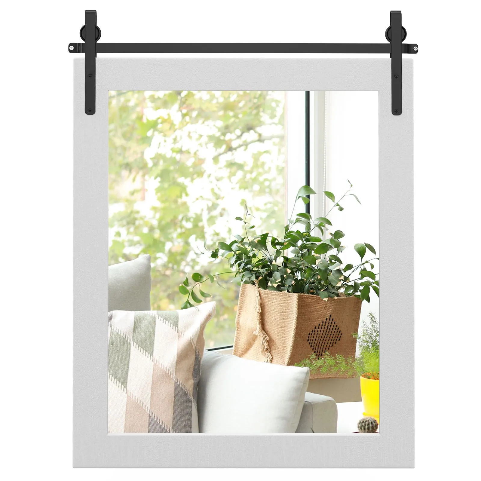 Costway Wall Mounted Mirror Vanity Make Up Farmhouse Wall Mirror in White