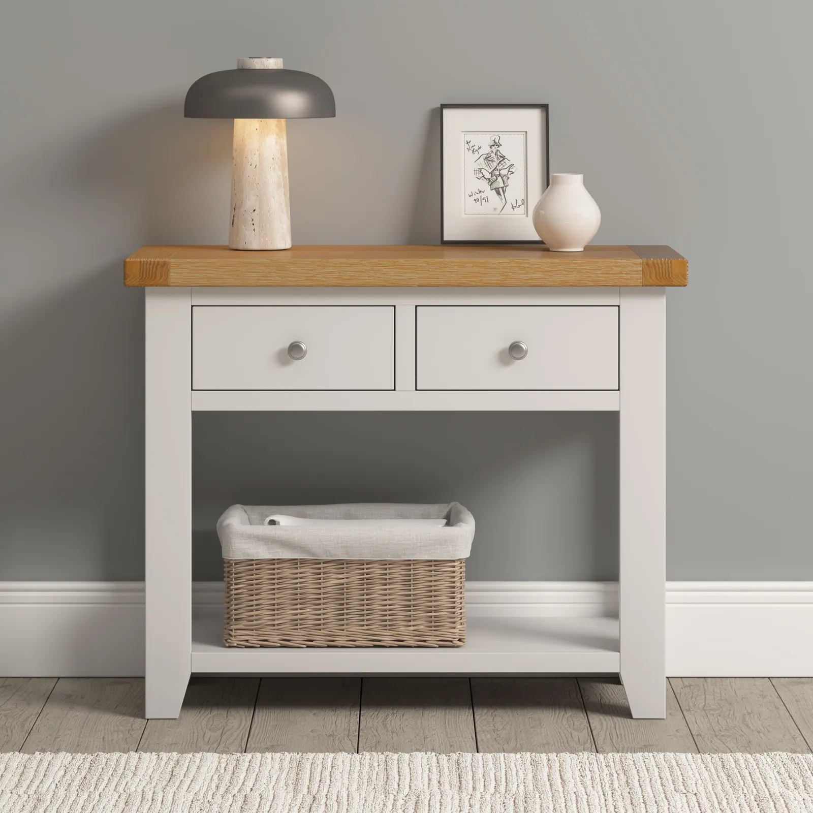 Seconique Windsor 2 Drawer Console Table (Fully Assembled) in Ivory