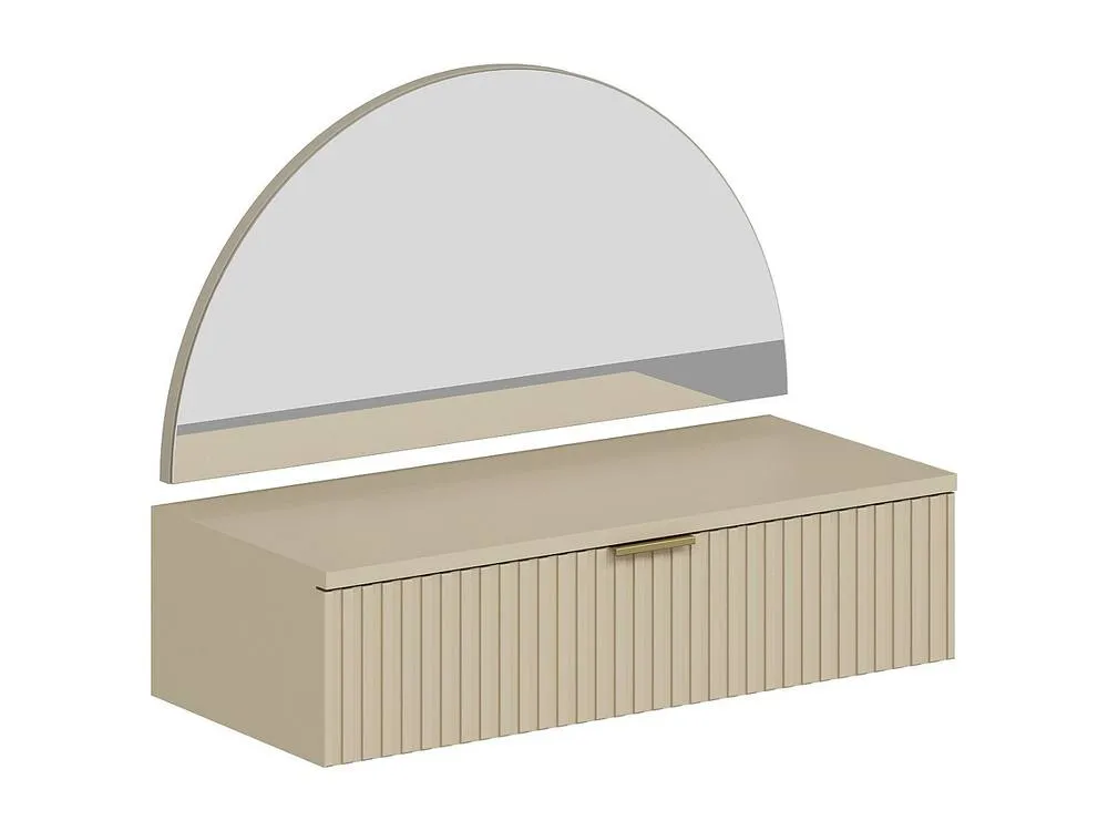 Vente-unique Wall-Mounted Dressing Table With Mirror & LED Lighting - 1 Drawer in Beige 6