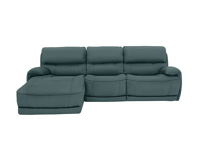 Link Leather Power Recliner Left Hand Facing Corner Chaise Sofa with Power Headrests - BV Lake Green