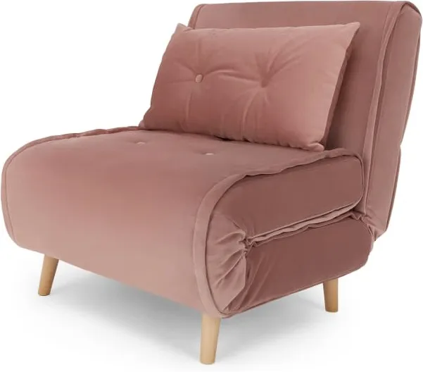 Haru Single Sofa Bed, Velvet Vintage Pink