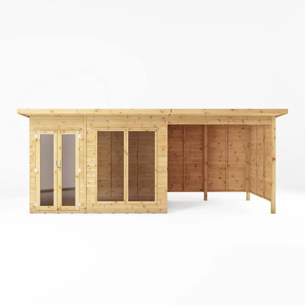 Mercia 18 x 6 Feet Maine Pent Summerhouse with Patio Area - Wood/Glass in Light Brown 3