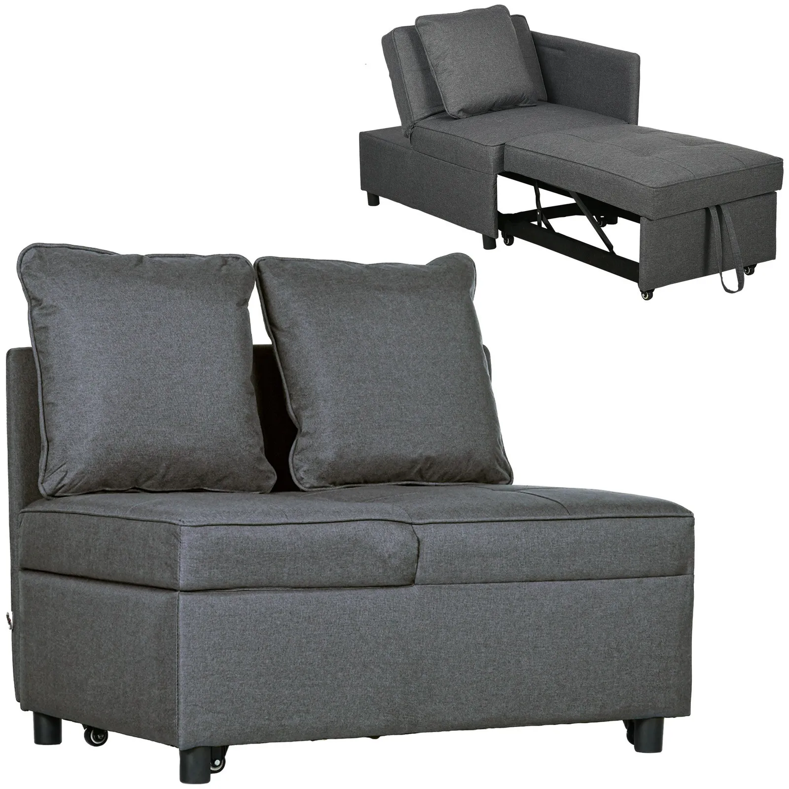 HOMCOM Folding Sleeper Sofa Bed Chair with Pillows, Pocket in Grey 2
