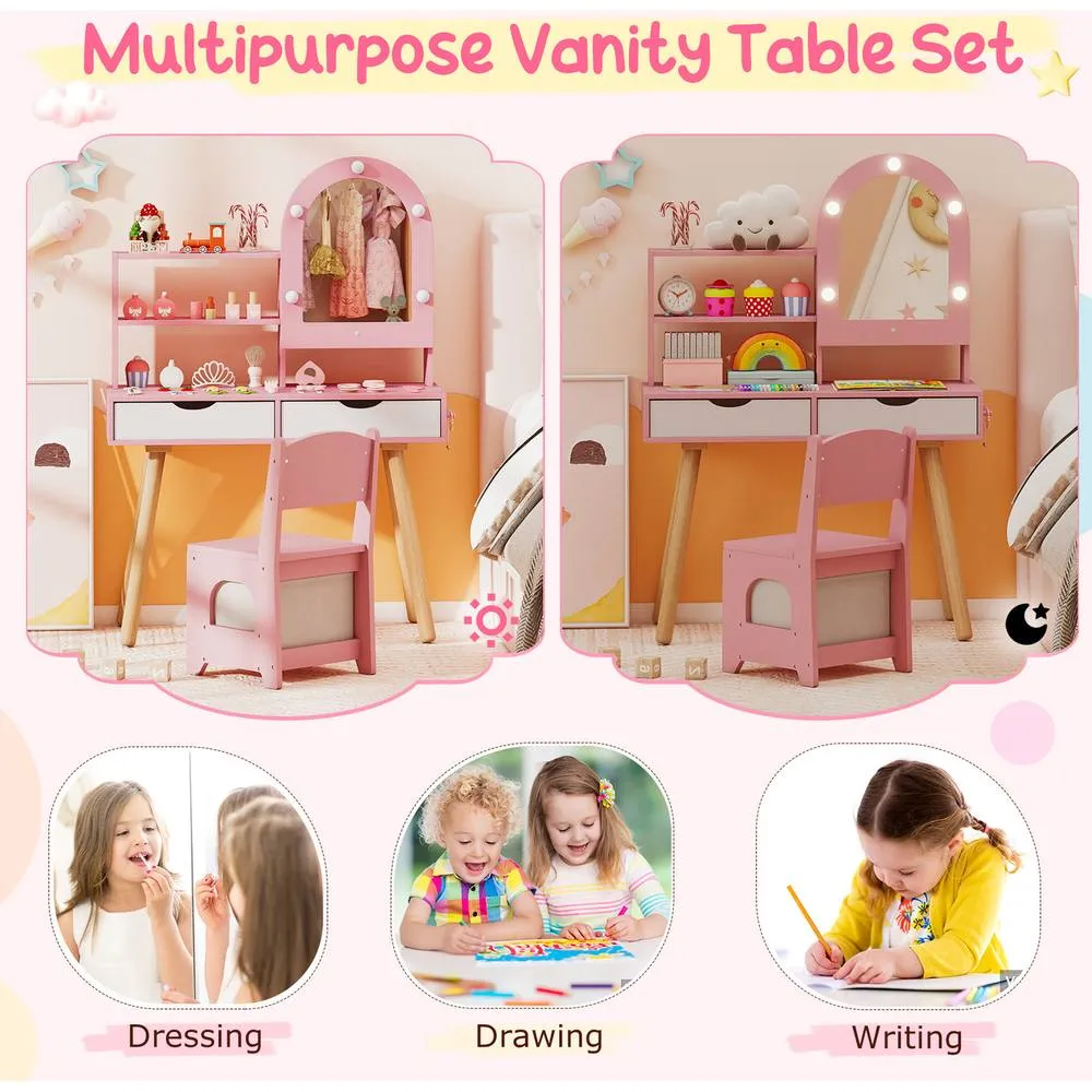 Costway Pretend Play Dressing Table Set - Pink 3