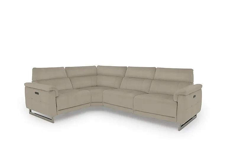 Moet Leather Power Recliner Left Hand Facing Corner Sofa with Telescopic Headrests - Oyster
