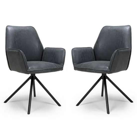Uno Wax Grey PU Fabric Dining Chairs In A Pair
