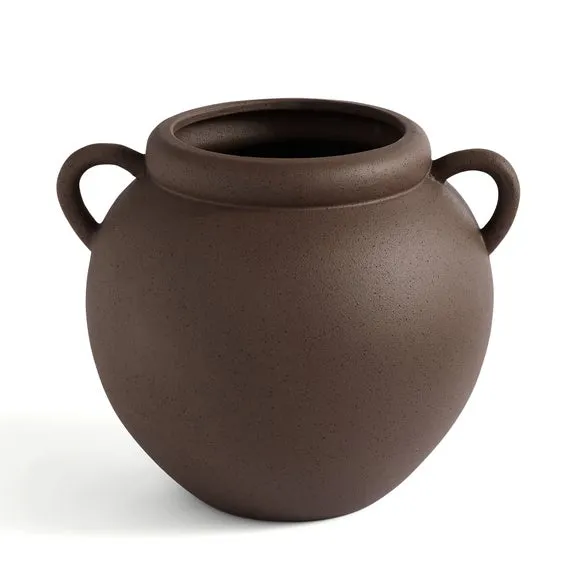 Wide Stone Vase with Handles 3