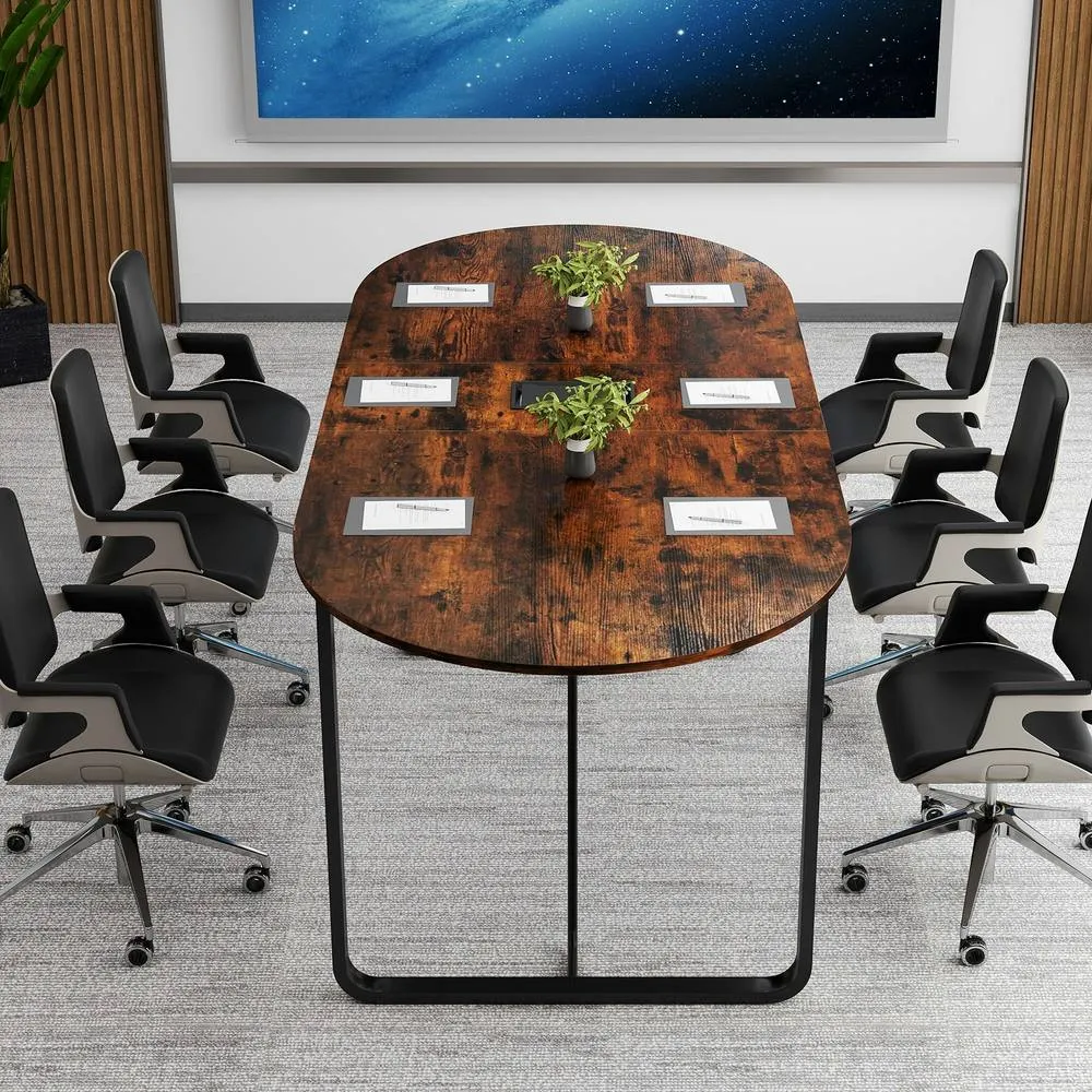 Costway 180 CM Executive Table Oval Home Office Table w/Metal Frame-Brown in Brown