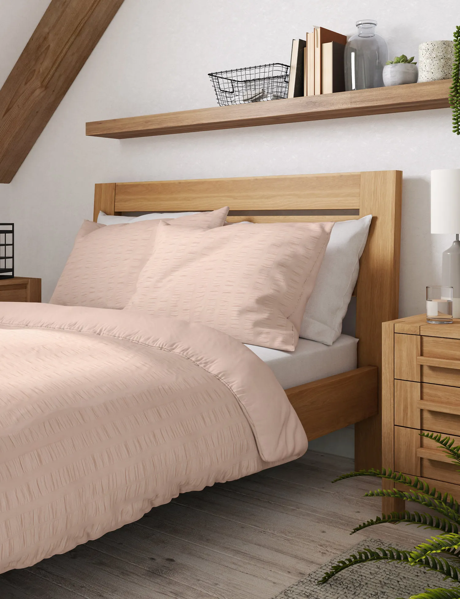 M&S Unisex Pure Cotton Striped Seersucker Bedding Set