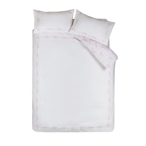 Catherine Lansfield Bow Embroidery Polycotton Duvet Cover & Pillowcase Set 5