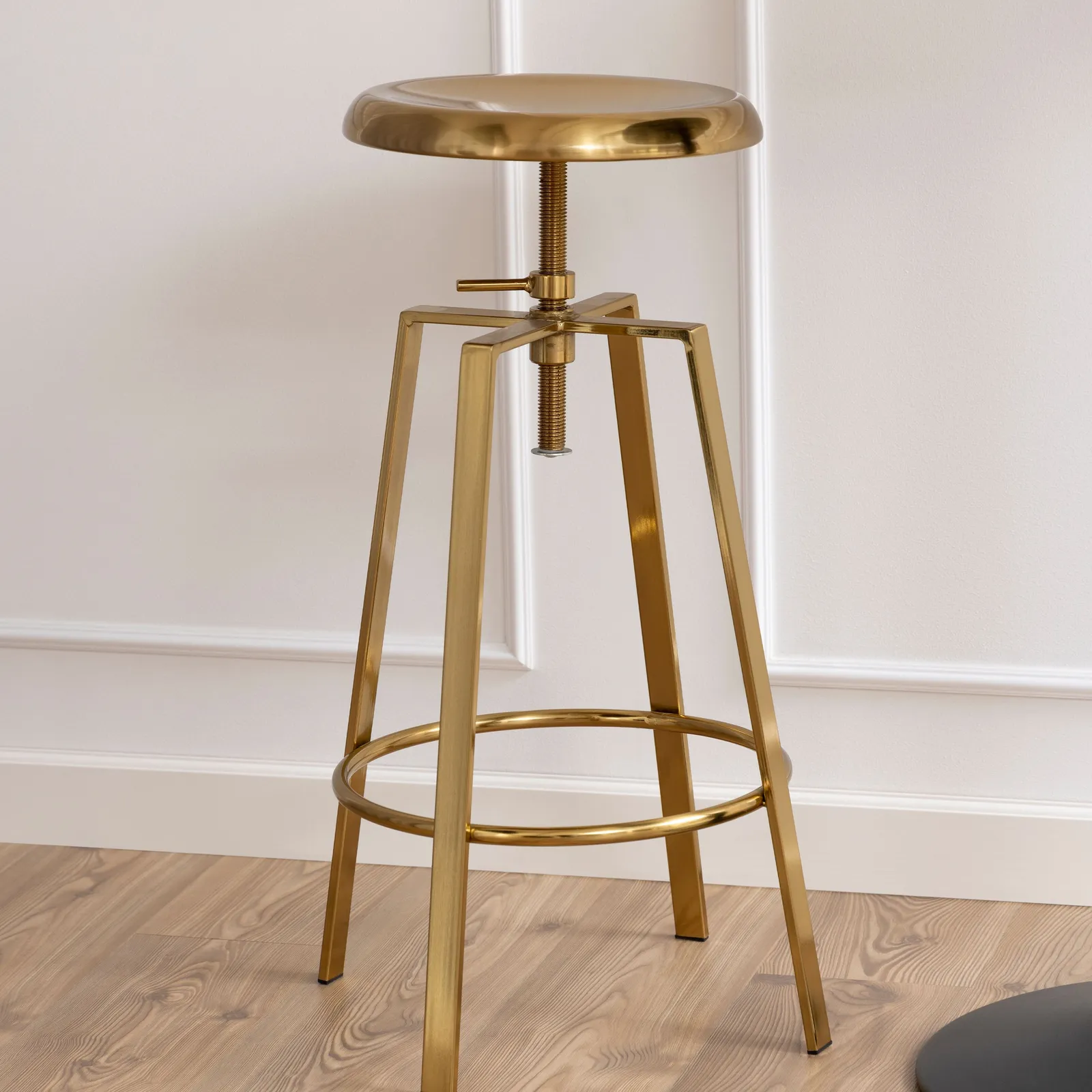 Furniture To Go Goose Bar Stool Without Back in Gold Brushed Steel With Adjustable Height 6
