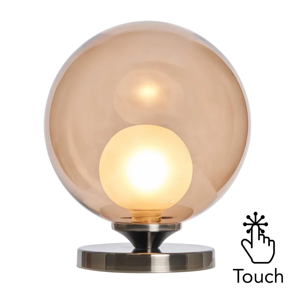 Petrice Touch Table Lamp with Glass Shade, Black Nickel