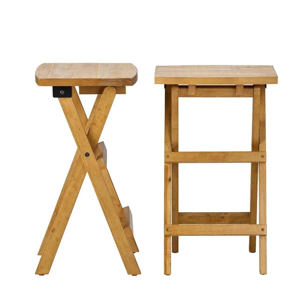 Statement Furniture Shire Oak Folding Stool, 64cm Tall Bar Stool in Light Brown 4