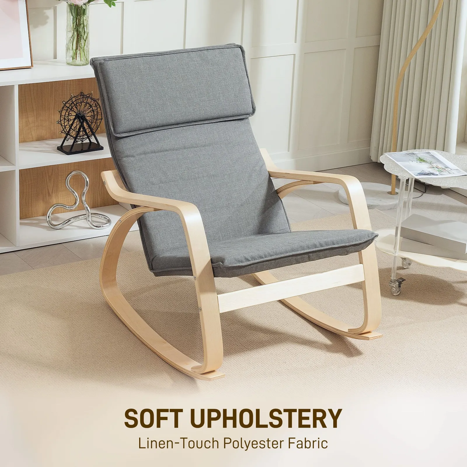 HOMCOM Comfortable Relax Rocking Chair with High Back in Grey 5
