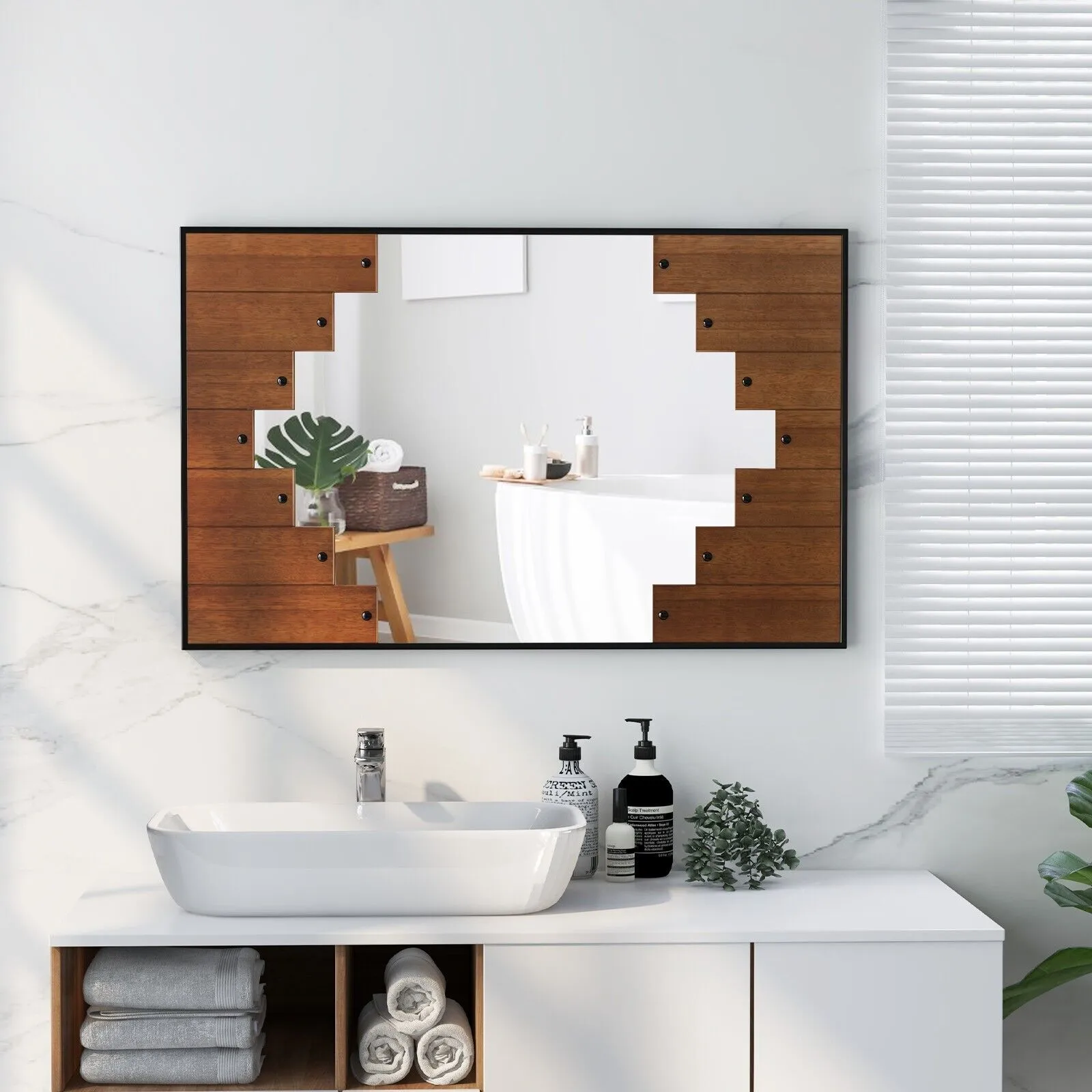 Costway Piano Key-Shaped Framed Decoration Rectangle Wall Mirror Makeup Vanity Mirror in Black 3