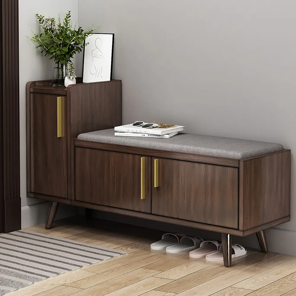 Shoe Storage Entryway Bench Wooden with 3 Doors & 5 Shelves Shoe Rack in Black Walnut (120 cm Wide)