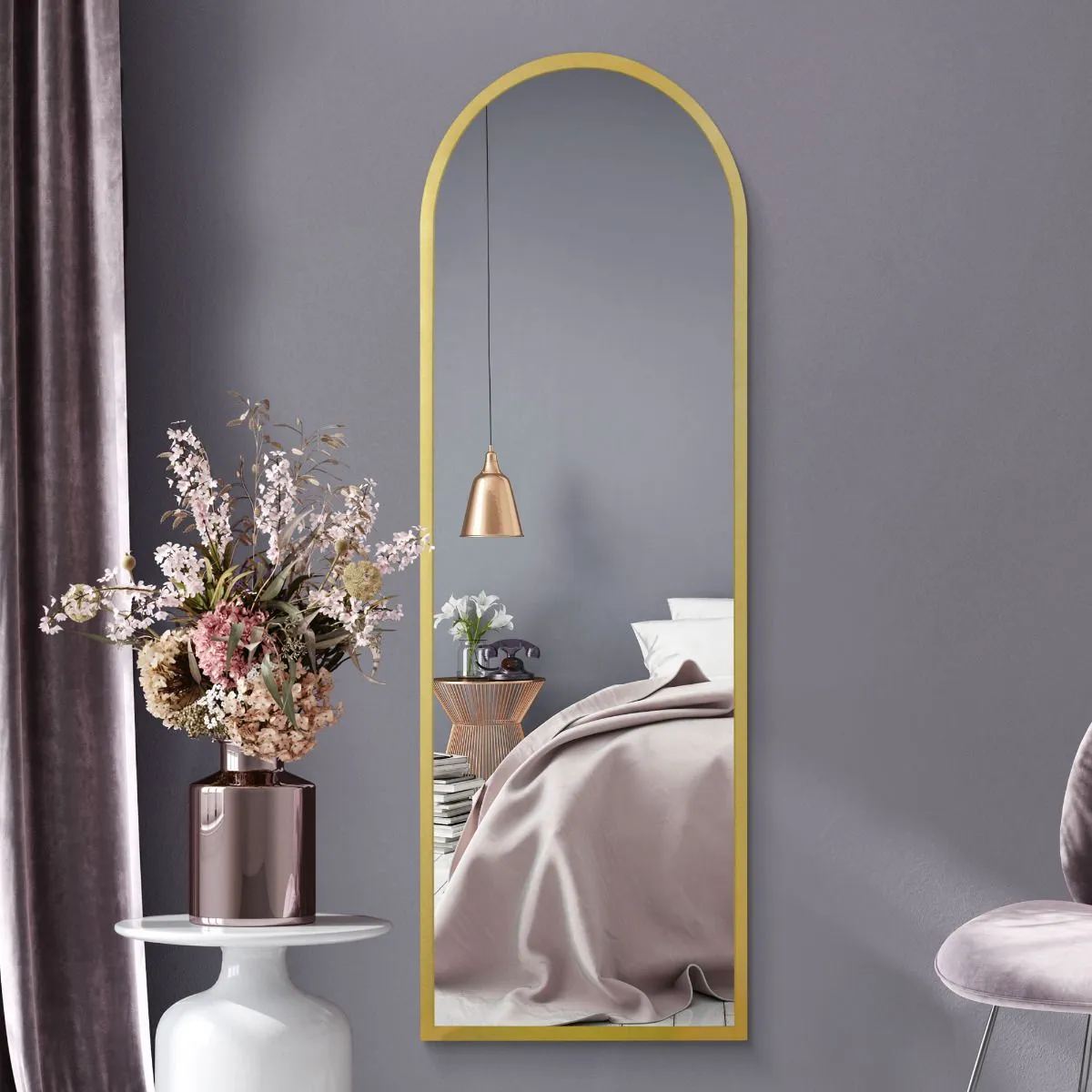 MirrorOutlet Gold Framed Arched Leaner/Wall Mirror 63" X 21" (160CM X 53CM) 6