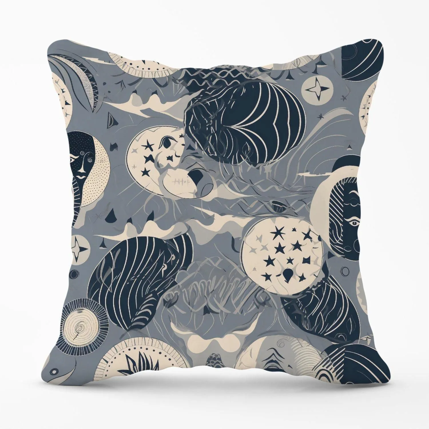 Warren Reed - Designer Abstract Moon & Stars Outdoor Cushion in Grey