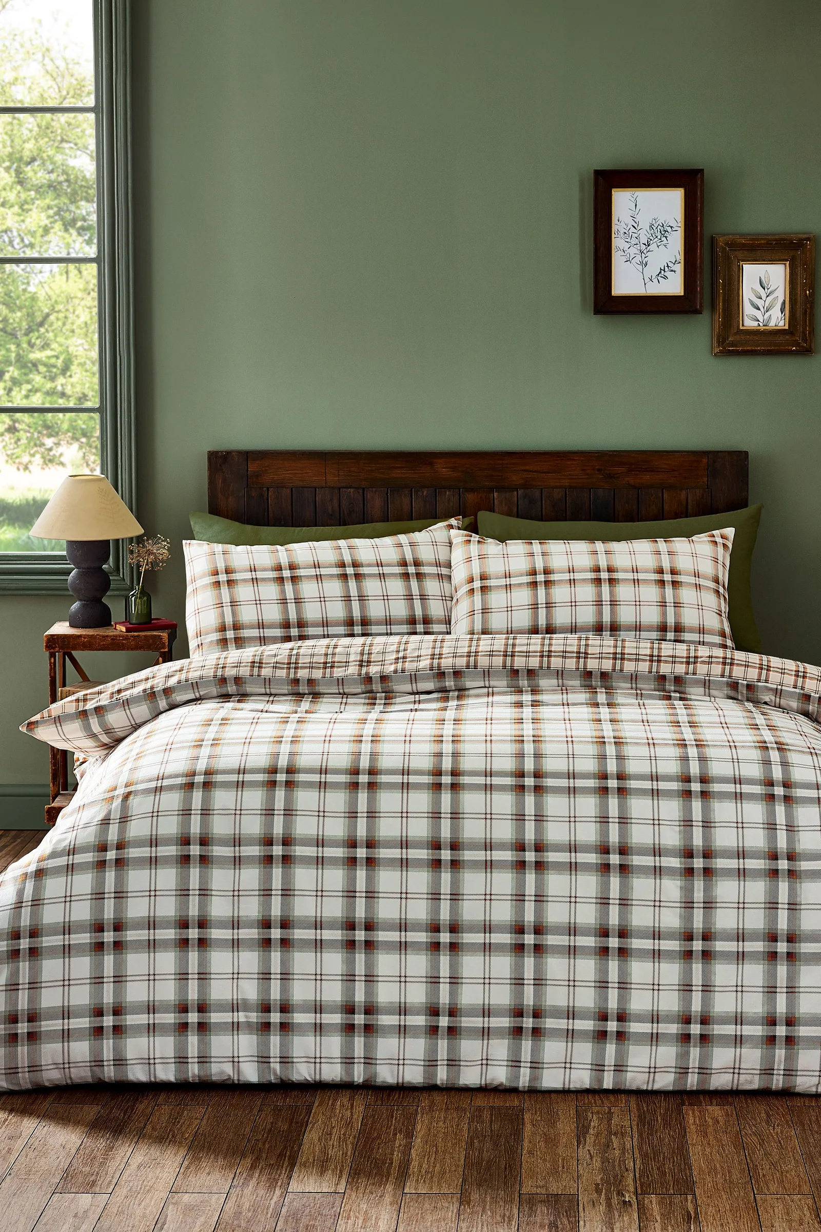 Catherine Lansfield 'Kelso Check' Reversible Duvet Cover Set in Burnt Orange 1
