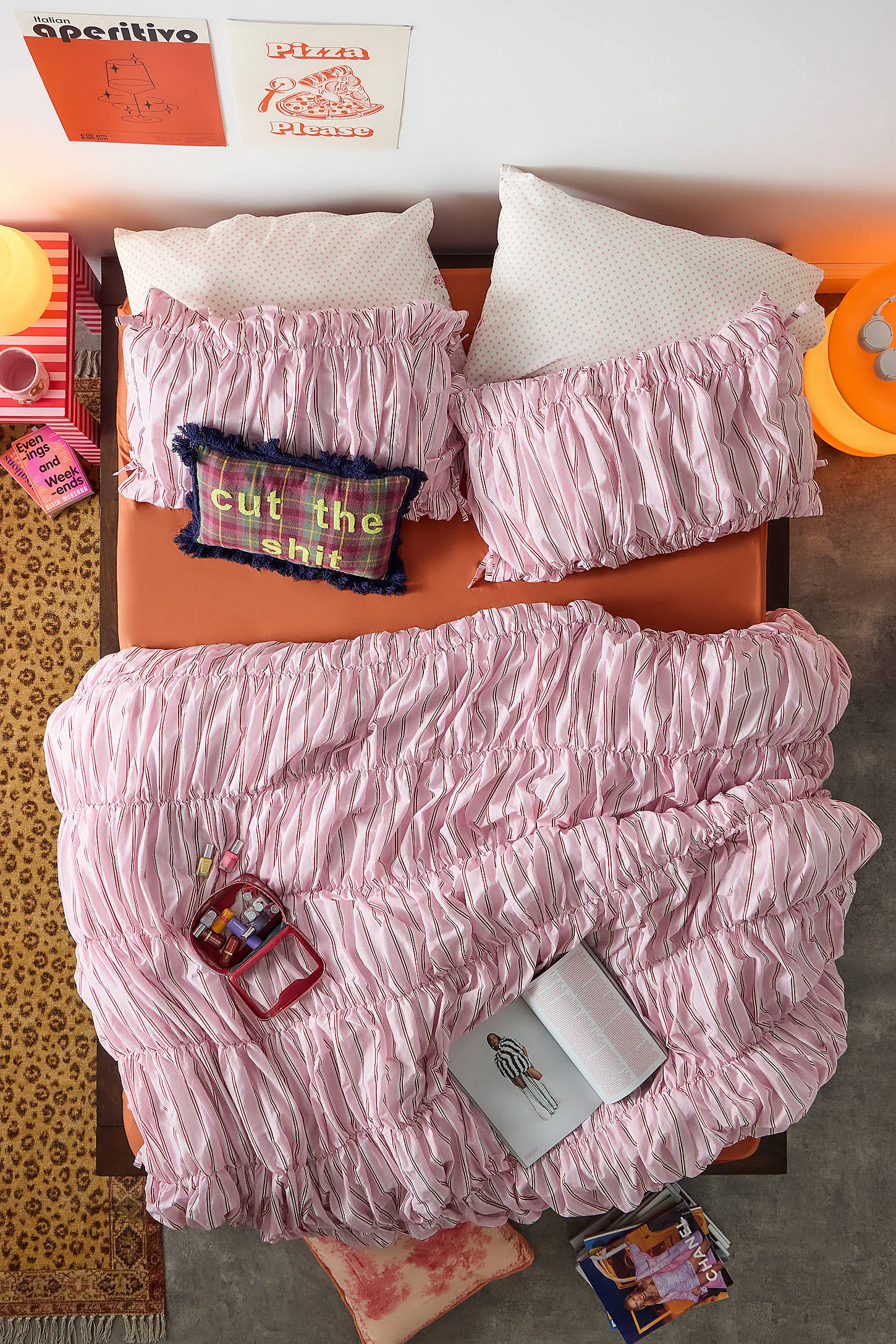 Pink Stripe Cinched Duvet Set - Pink