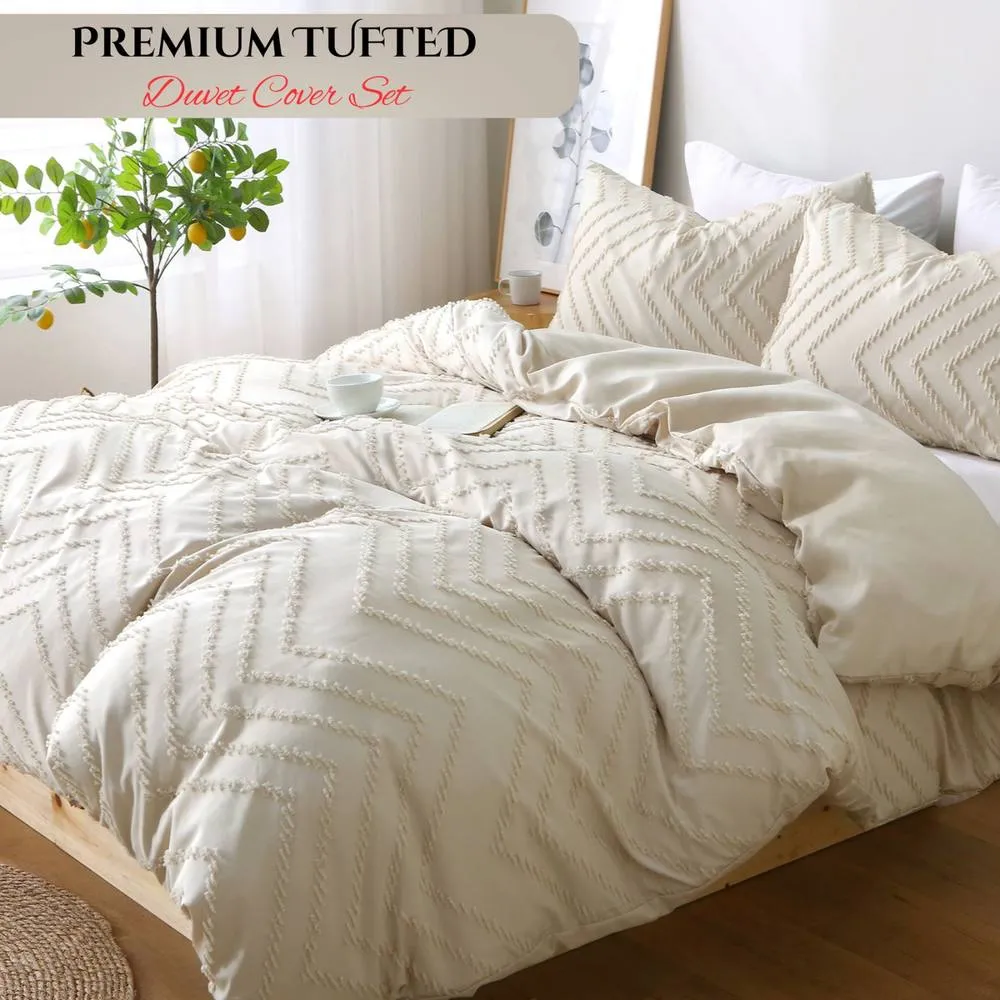 Grace Reversible Tufted Microfiber Duvet Cover Double Hypoallegenic in Taupe