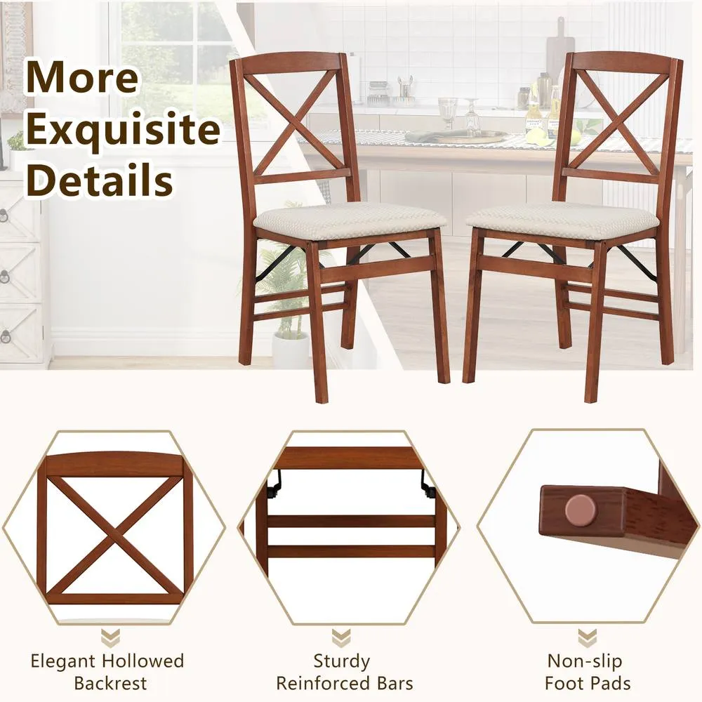 Costway Folding Dining Chairs Set of 2 Kitchen Side Chairs W/Padded Seat in Walnut 6