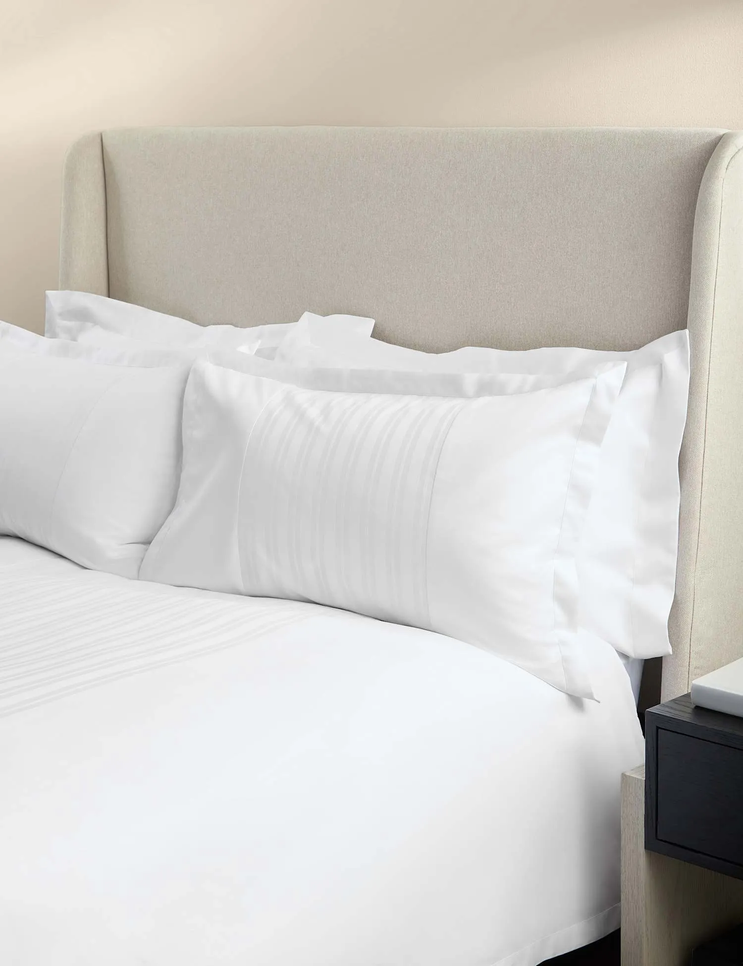 M&S X Kelly Hoppen Pure Cotton Jacquard Striped Bedding Set White