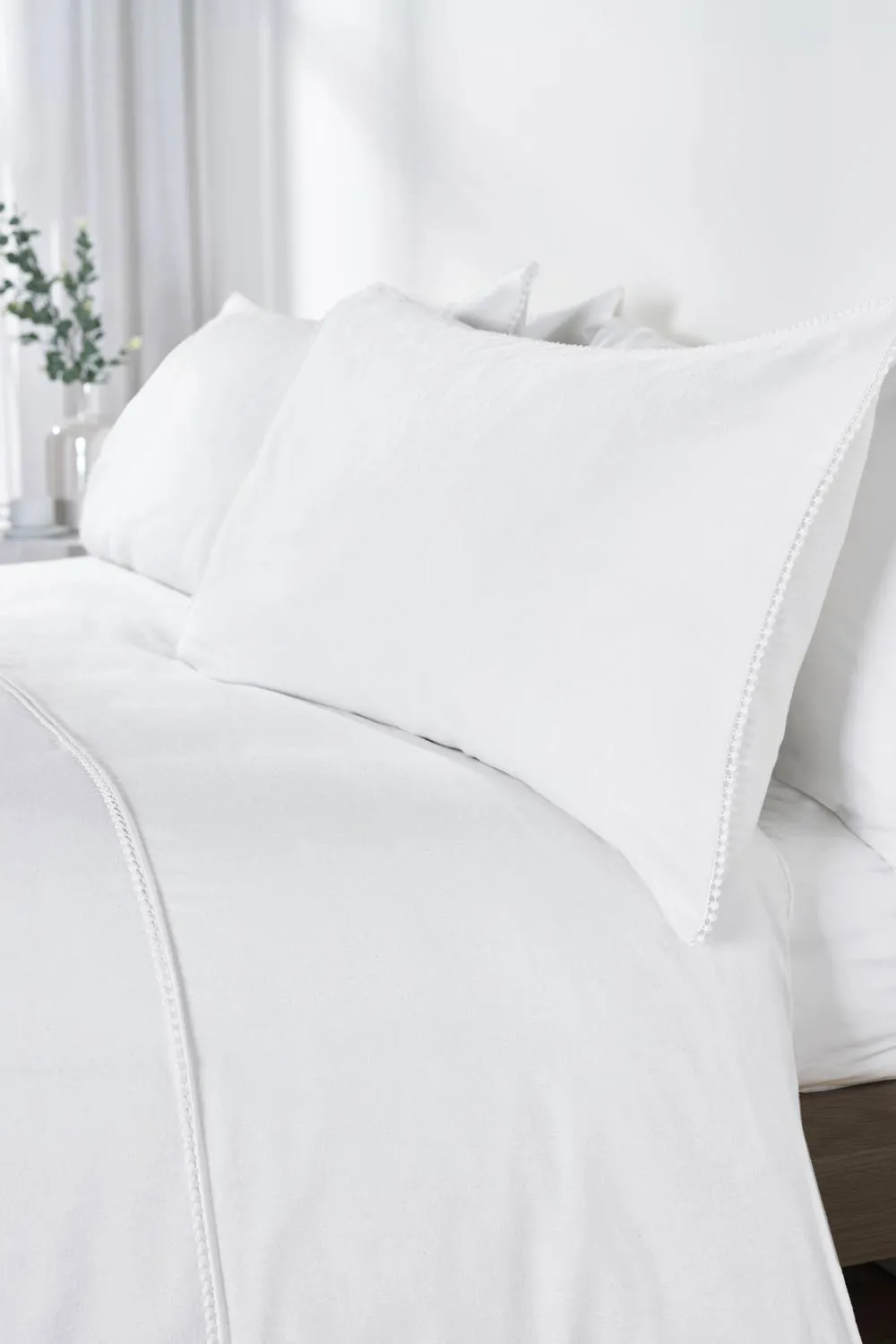 Catherine Lansfield 'Brushed Pom Pom' Cotton Duvet Cover Set in White 2