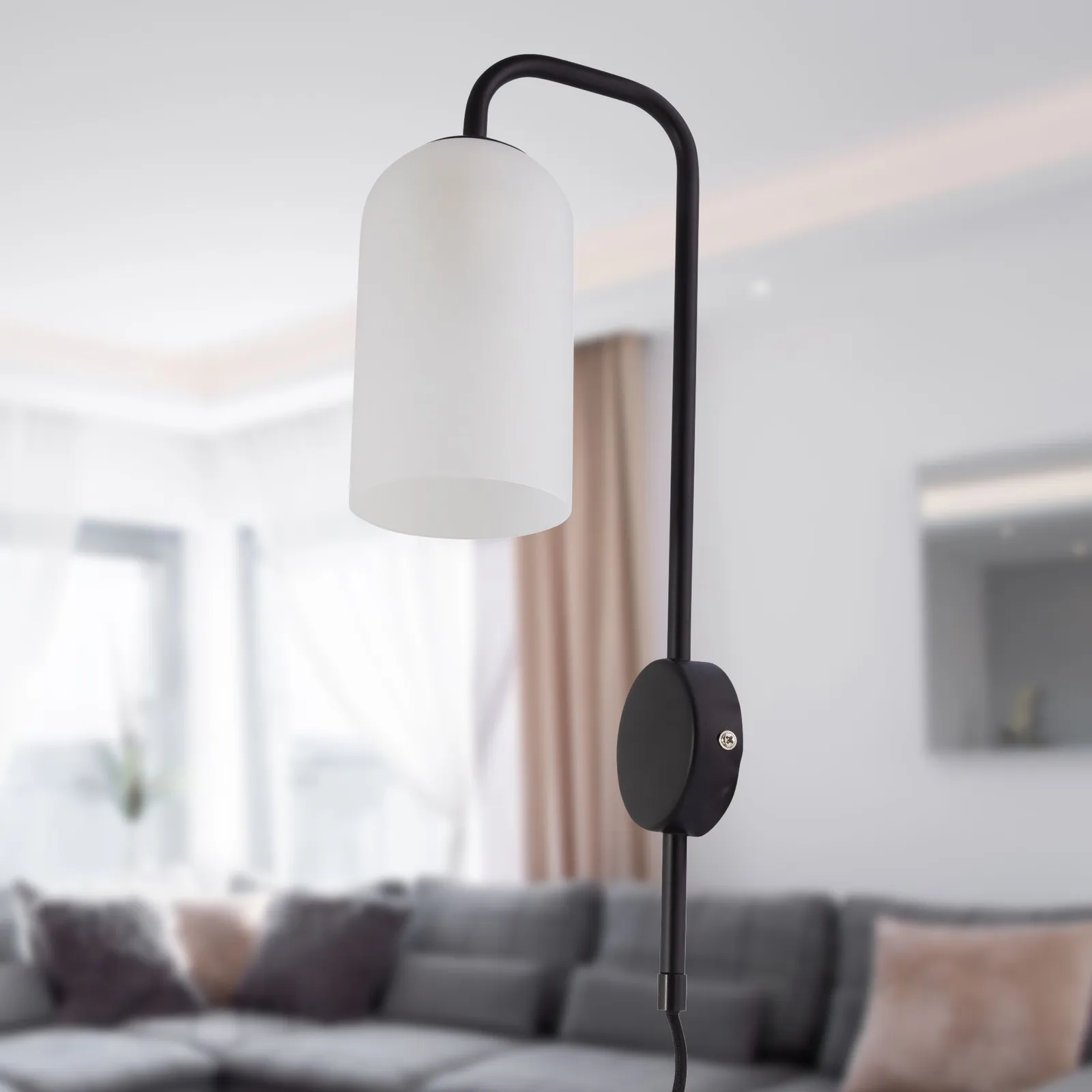 First Choice Lighting Victoria - Black Plug in Wall Light with Frosted Glass Shade 6