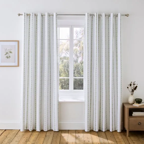 Trailing Leaf Stripe 100% Cotton Blackout Eyelet Curtains 2