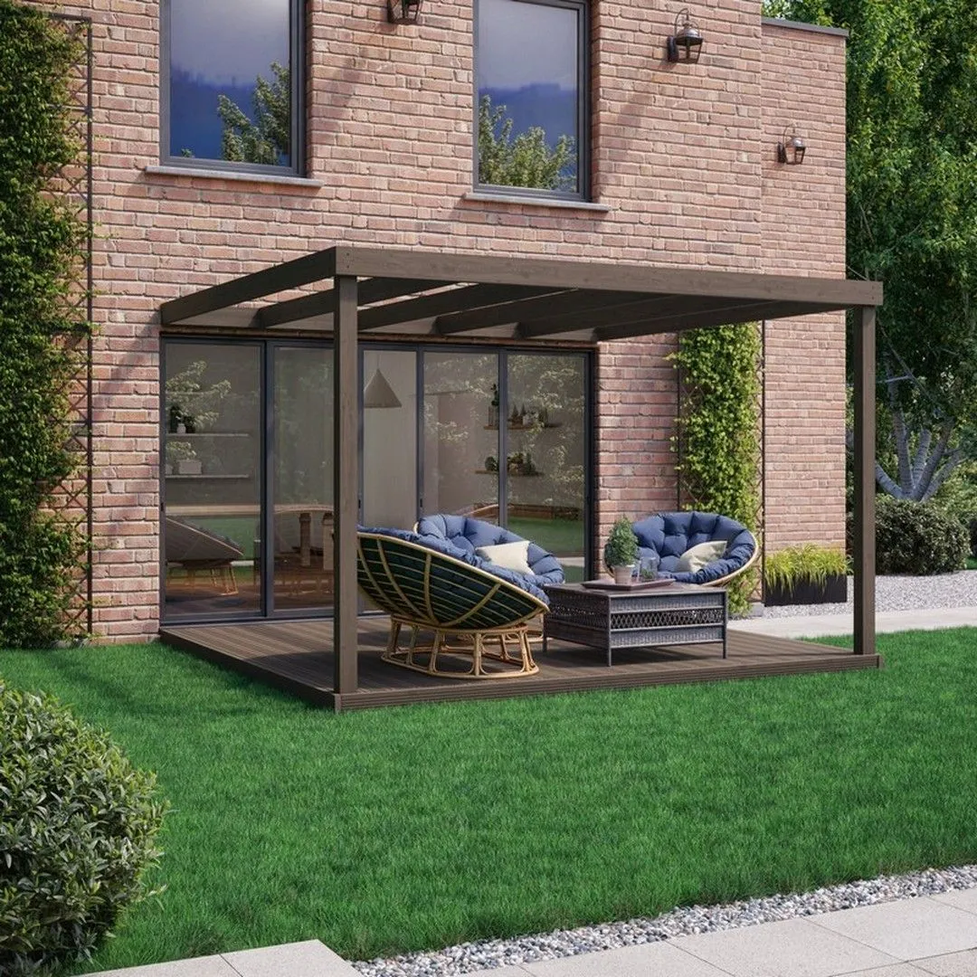 Rutland County Garden Furniture Ltd Box Wall Mounted Pergola & Decking Kit, L480 x W480 x H270 cm, Green in Brown 1