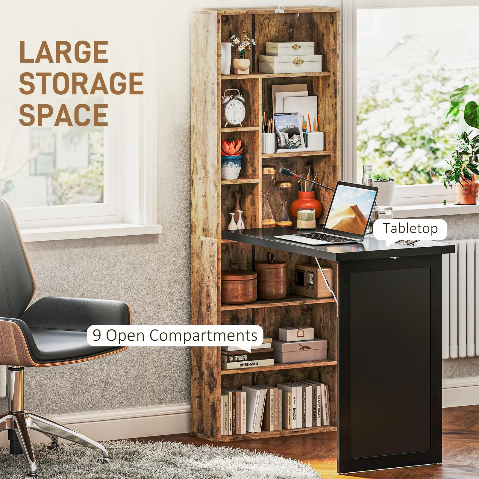 HOMCOM Convertible Desk with Blackboard Multi-function Workstation in Brown 6