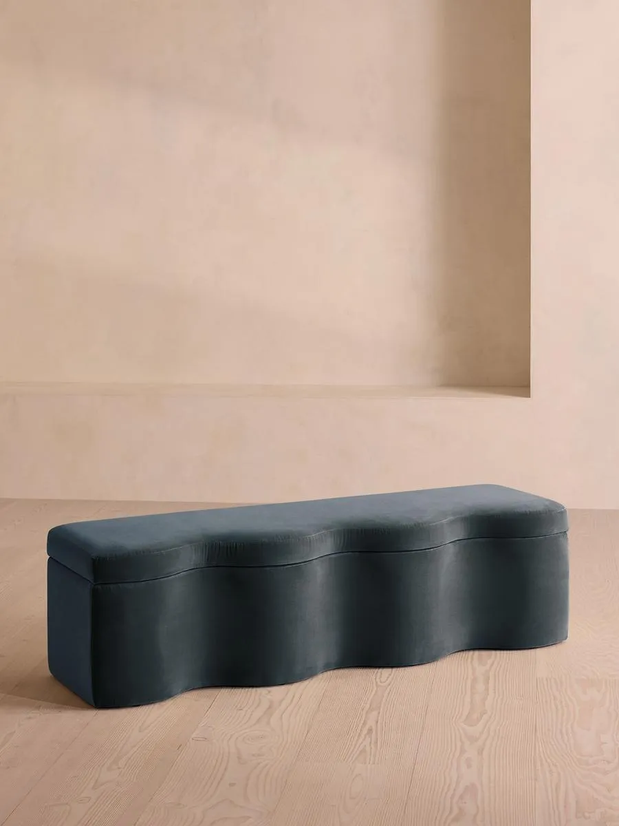 Eli Storage Bench, Grey Blue Velvet