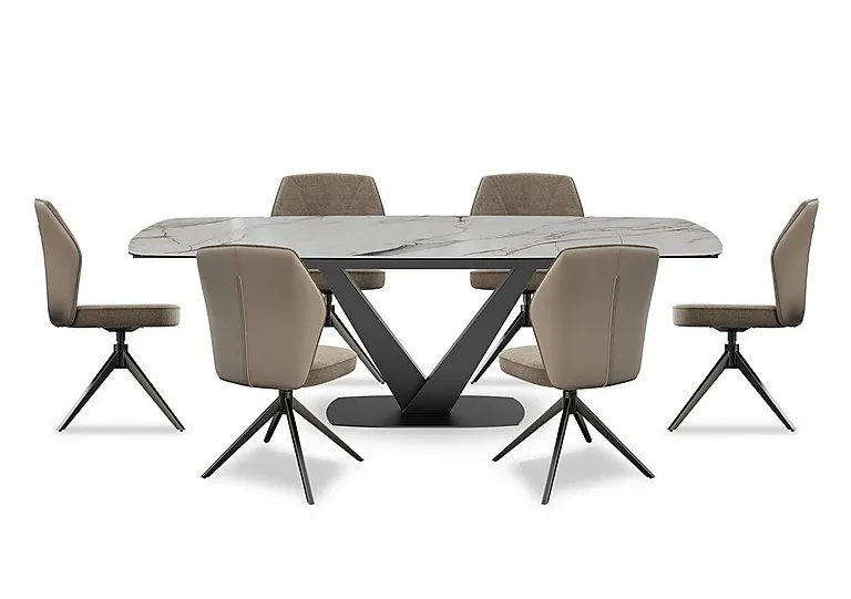 Julio Medium 160cm Draw Leaf Extending Dining Table in Fiorentio Marble Ceramic with 6 Chairs