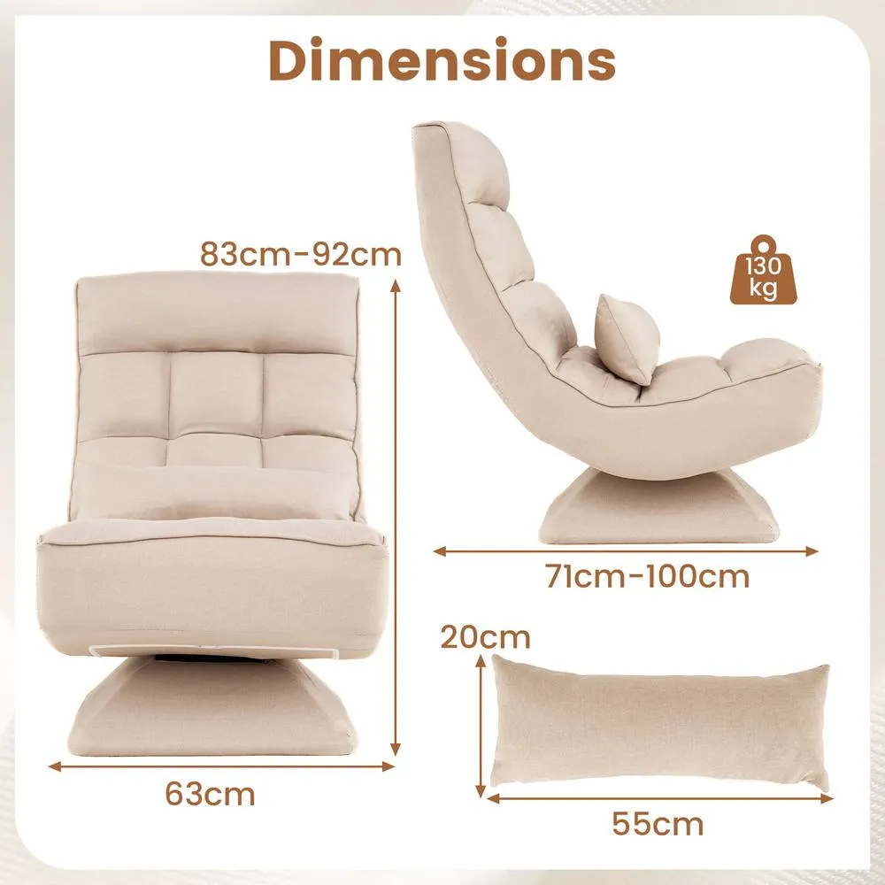 Costway 4-Position Adjustable Floor Chair Padded Lounge Chair w/ Swivel Base in Beige 2