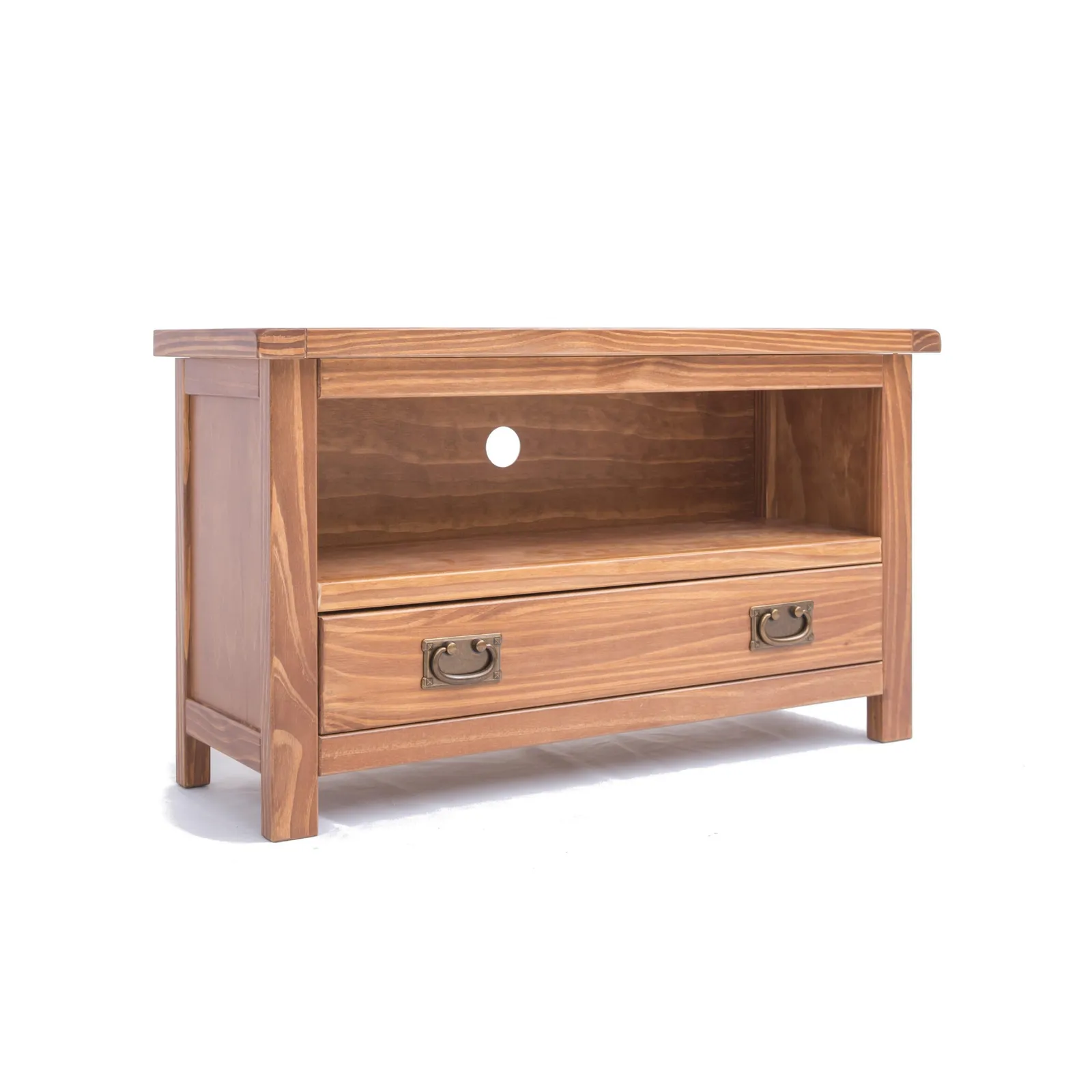 Cabinet Bits Padua Lacquered 1 Drawer TV Cabinet Brass Drop Handle in Brown 2