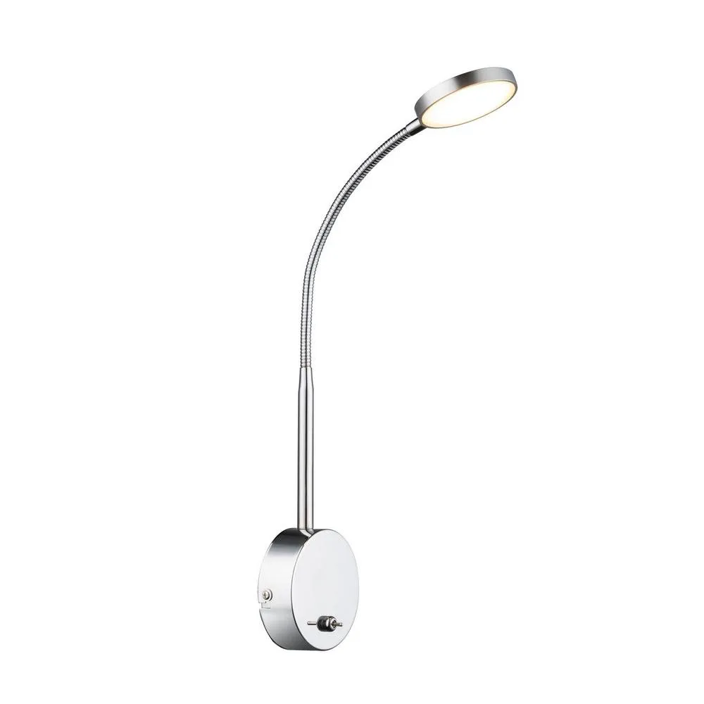 Netlighting Pegasi Reading Wall Light Chrome Satined Glass Shade LED 3000K in Grey