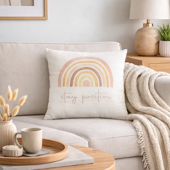 Stay Positive Line Art Square Cushion