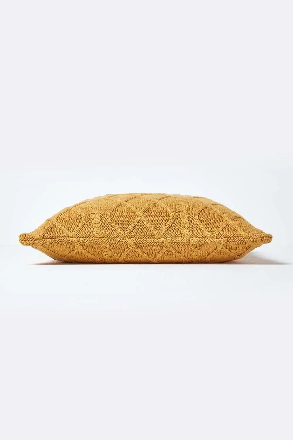 Homescapes Diamond Cable Knit Cushion Cover in Mustard 2