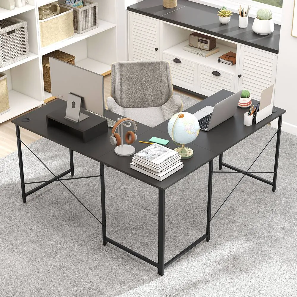Costway L-Shaped Corner Computer Desk Reversible Study Writing Desk Workstation Home Office Laptop Table Grey