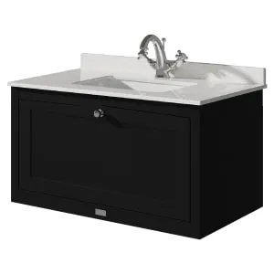 Bayswater Hartleigh Matt Black Traditional Wall Hung Vanity Unit & 1 Tap Hole White Marble Top Basin - 800mm 2