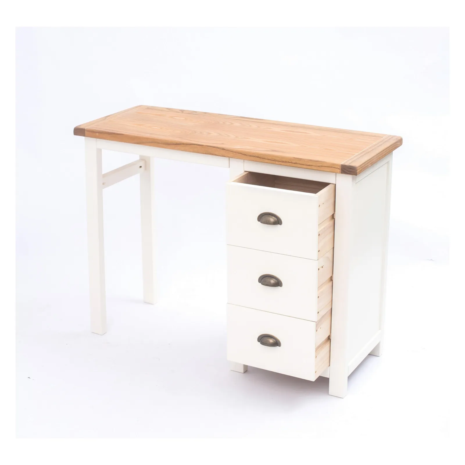 Cabinet Bits Lovere 3 Drawer Desk - Dressing Table Brass Cup Handle in Off-White 5