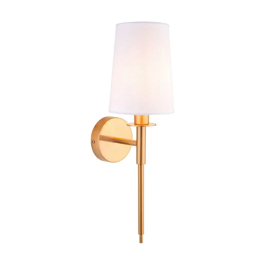 Netlighting Florence Wall Lamp Vintage Brass Finish & Fabric 6W LED E14 in White