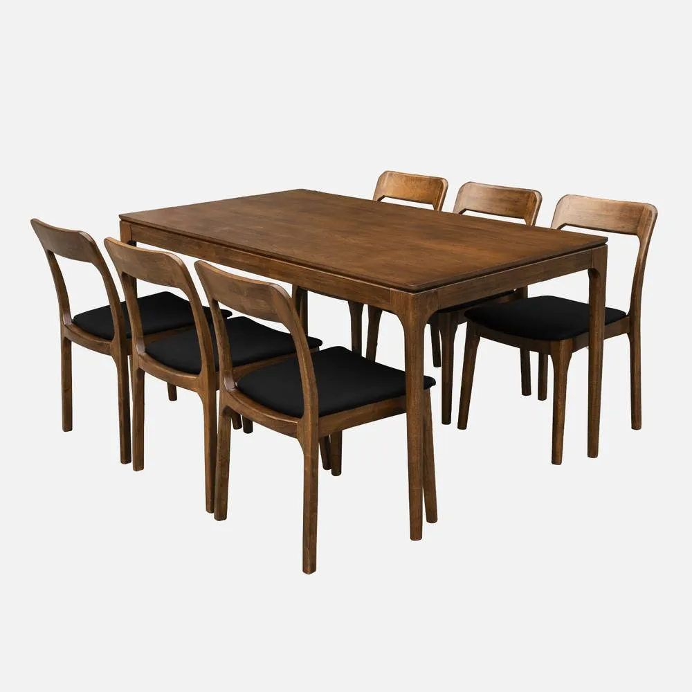 sweeek Rectangular dining table in hevea wood & ash veneer, seats 6 in Dark Brown 2