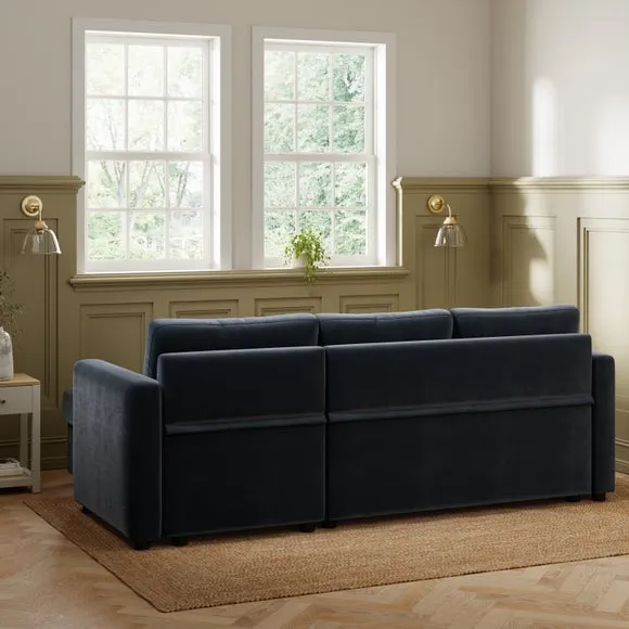 Barker Velvet Trundle Corner Chaise Sofa Bed 3
