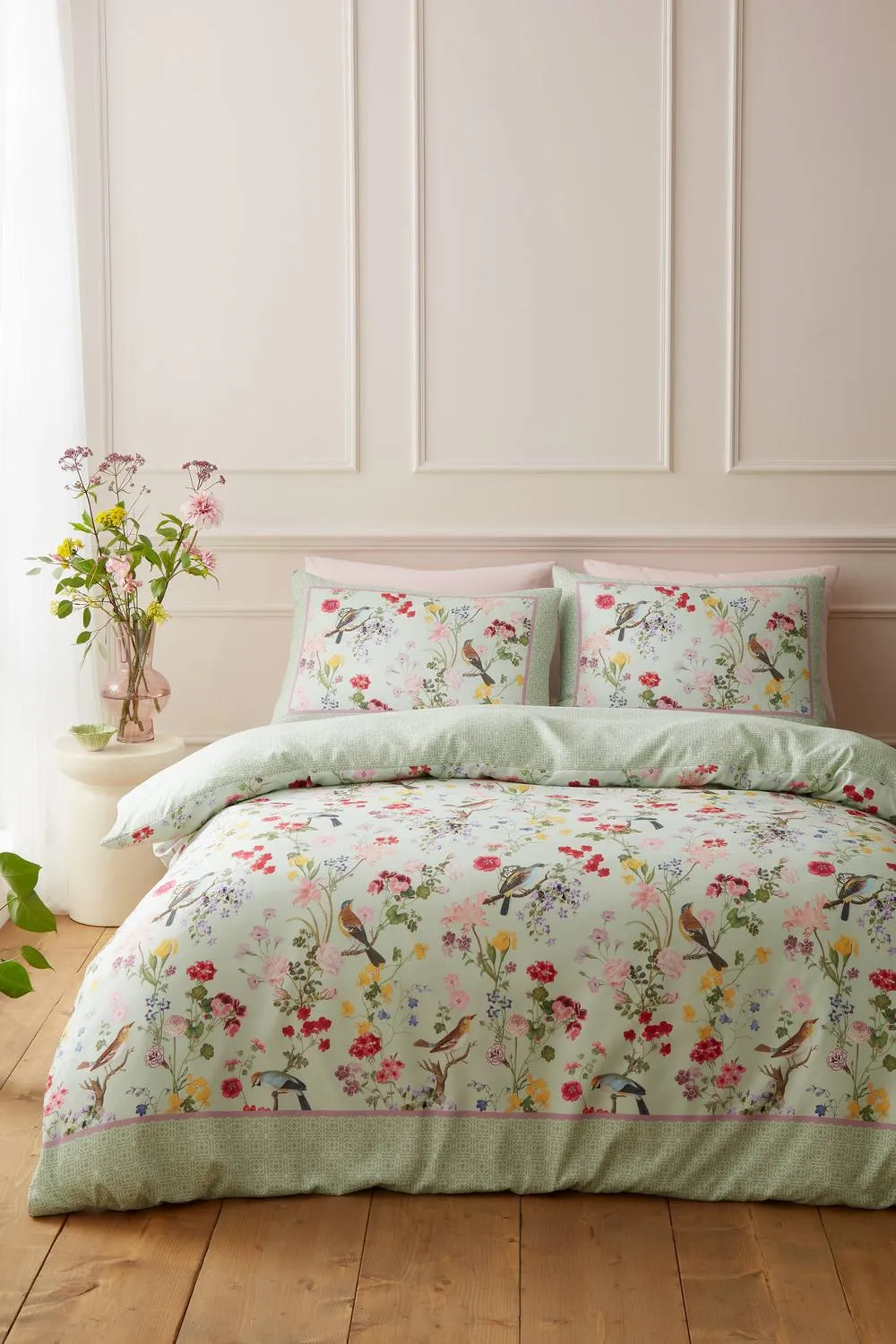RHS x Catherine Lansfield 'Birds In Bloom' So Soft Duvet Cover Set in Green