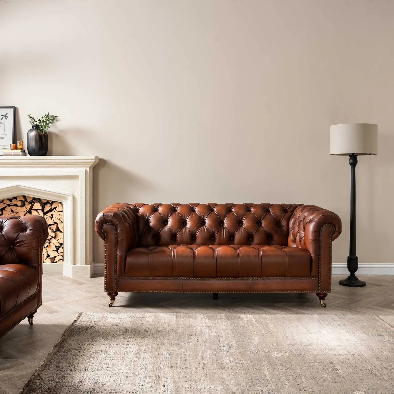 Ullswater 3 Seater Leather Chesterfield Sofa, Brown | Barker & Stonehouse 2
