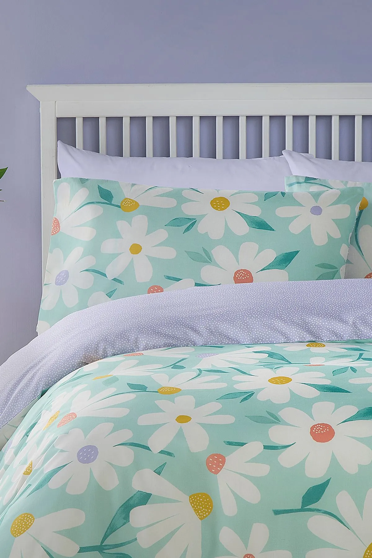 Fusion 'Daisy' Retro Daisy Print Peach Textured Duvet Cover Set in Duck Egg Blue 2
