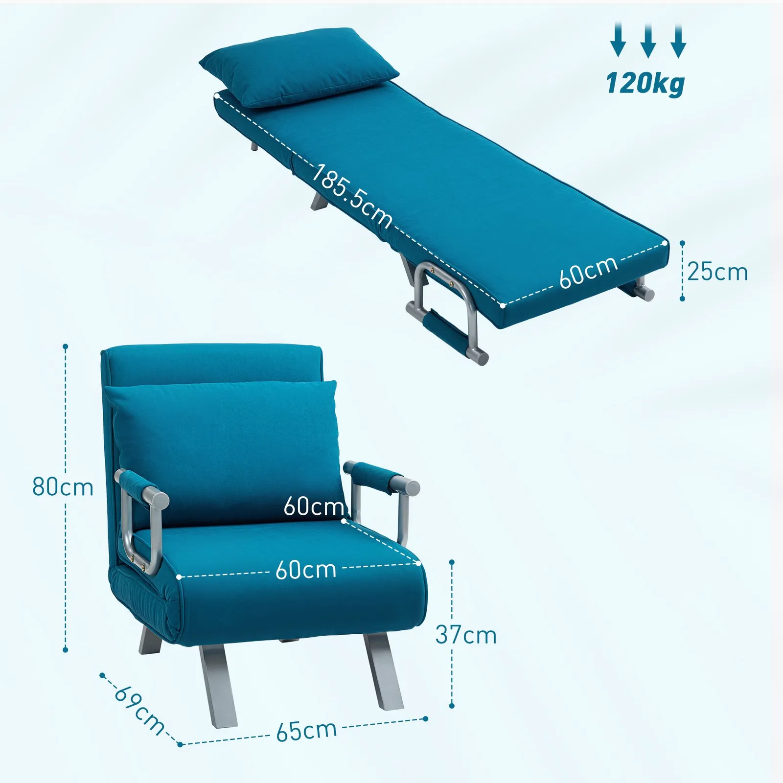 HOMCOM Single Folding 5 Position Convertible Guest Sleeper Chair Bed, Blue 3